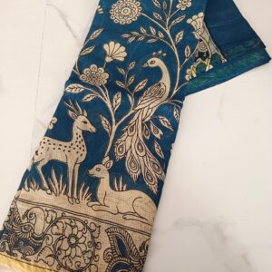 Premium Black Elephant Kalamkari Saree