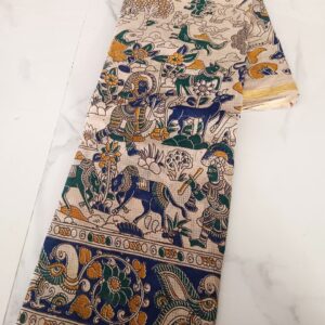 Mustard Elephant Motif Cotton Saree