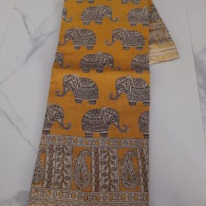 Black Deer Peacock Kalamkari Saree