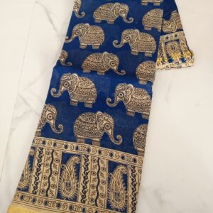 Blue Elephant Kalamkari Cotton Saree