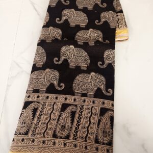 Black & Beige Elephant Kalamkari Cotton Saree