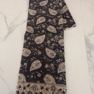 Black Floral Leaf Kalamkari Cotton Saree