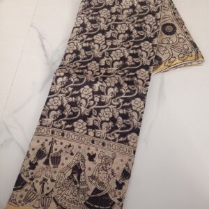 Black Floral Dancing Figures Kalamkari Saree