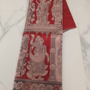 Red Temple Dancer Kalamkari Cotton Saree