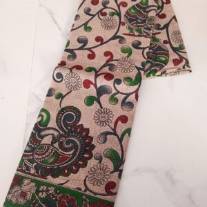 Cream Multicolour Scroll Kalamkari Saree