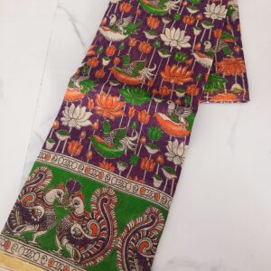 Purple Lotus Duck Kalamkari Cotton Saree