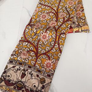 Mustard Flower Vine Kalamkari Cotton Saree