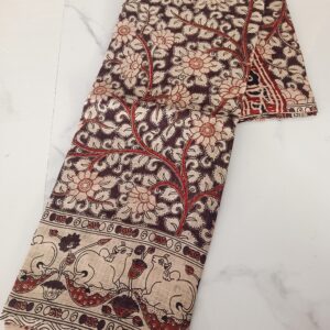 Dark Brown Flower Vine Kalamkari Saree