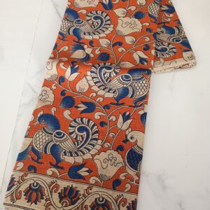 Rust Orange Bird Vine Kalamkari Saree