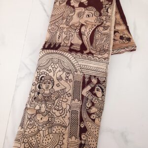 Dark Brown Goddess Kalamkari Cotton Saree