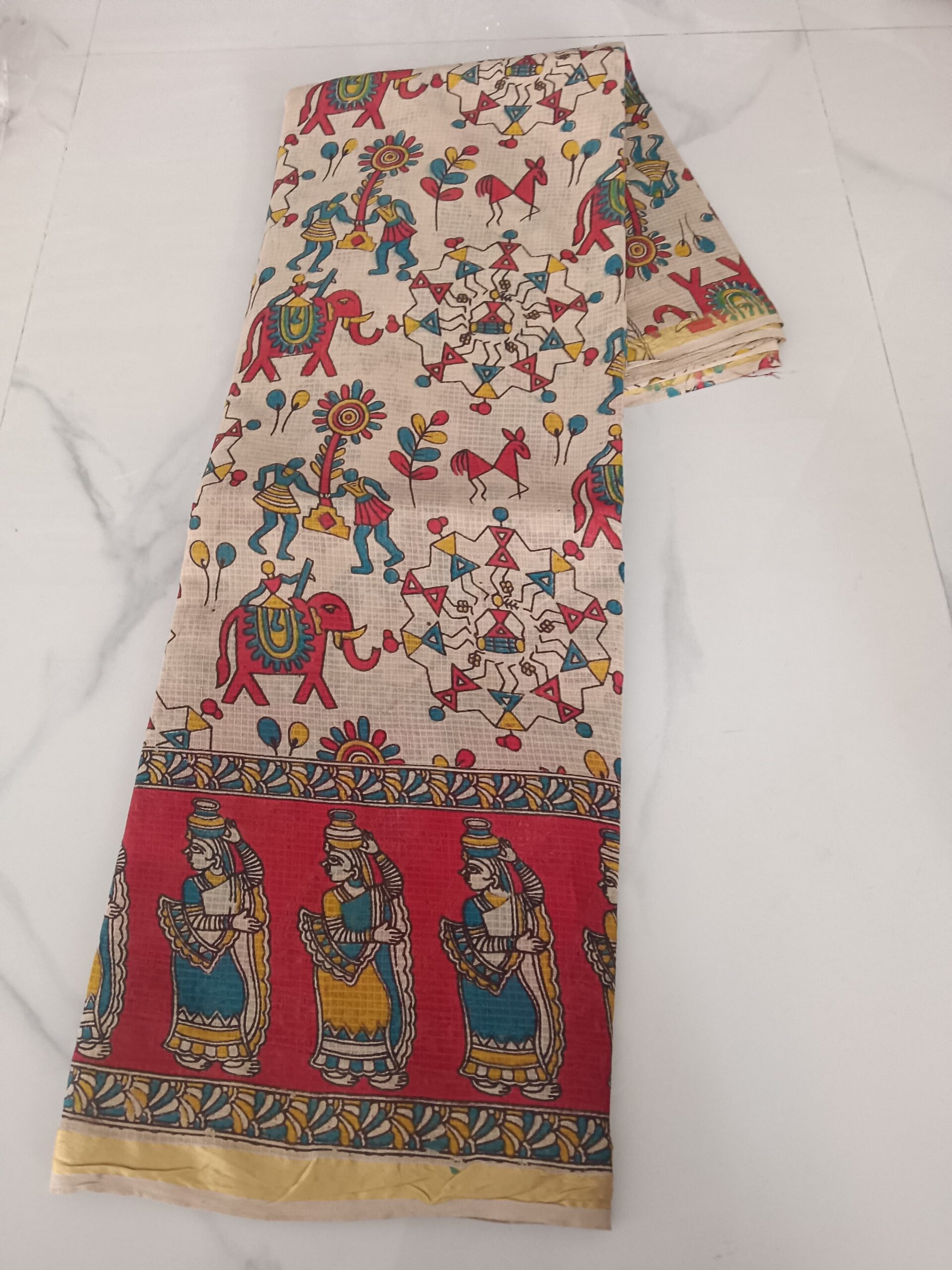 Cream Warli Multicolour Kalamkari Saree