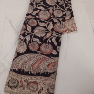 Black Sunflower Kalamkari Cotton Saree