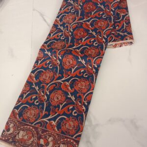 Navy Blue Chrysanthemum Floral Kalamkari Saree