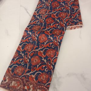 Navy Blue Chrysanthemum Floral Kalamkari Saree (Variant)