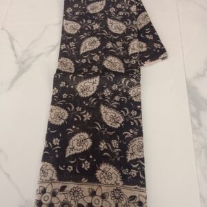 Black Floral Leaf Kalamkari Cotton Saree (Variant)